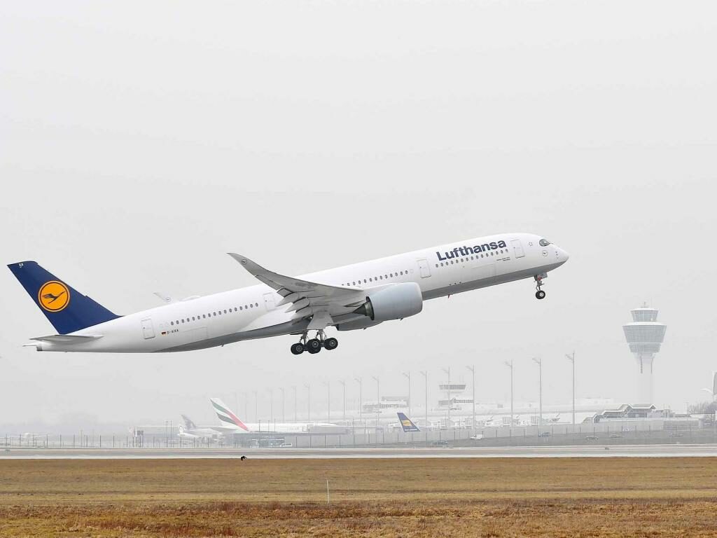 Lufthansa A350 beim Start in München © Flughafen München