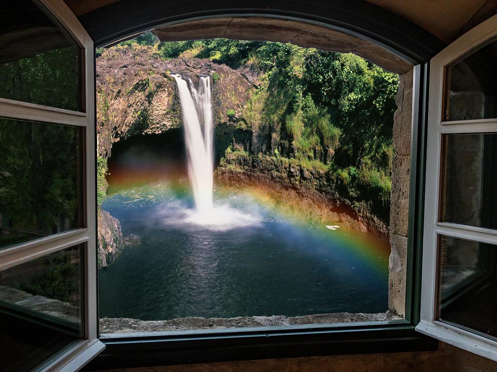 Blick zu den Rainbow Falls